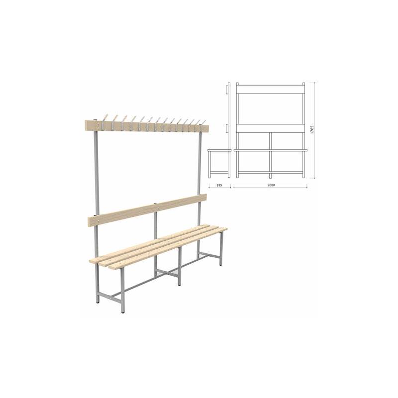 Скамья с вешалкой, спинкой "СВТ 6", 1765х2000х395 мм, 14 крючков, регулируемые опоры, каркас металлический серый, сиденье дерево главное фото